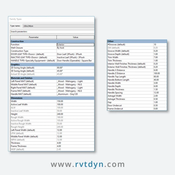 Double Swing Revit Door Family (3VP)